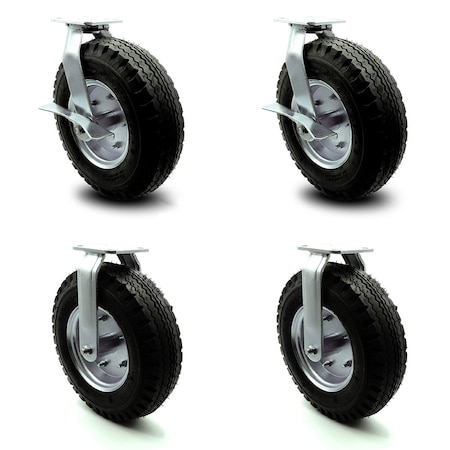 Service Caster 12 Inch Black Pneumatic Wheel Caster Swivel with Brake Swivel Lock 2 Rigid, 2PK SCC-100S3506-PNB-SLB-BSL-2-R-2